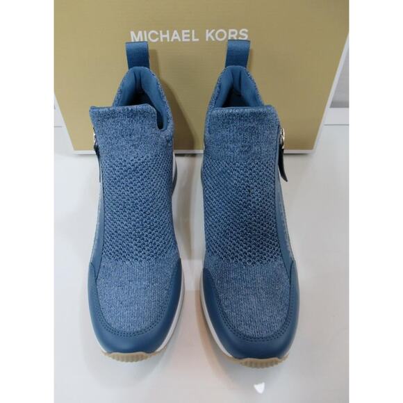 Michael Kors Willis Wedge Trainer Sneakers Zip MK Logo Union Wash Blue Size 8 - Picture 5 of 9